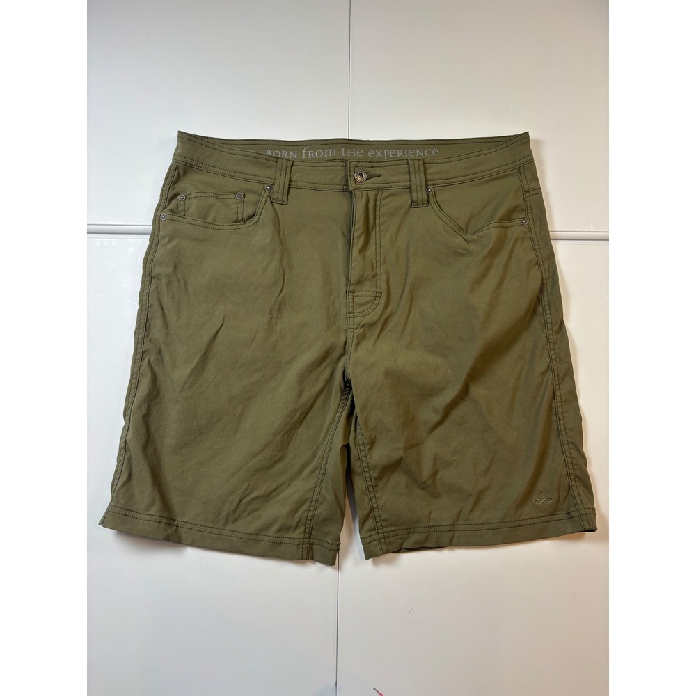 Prana Brion Shorts Mens 38 Green 9"Inseam Stretch Performance Hiking Outdoor